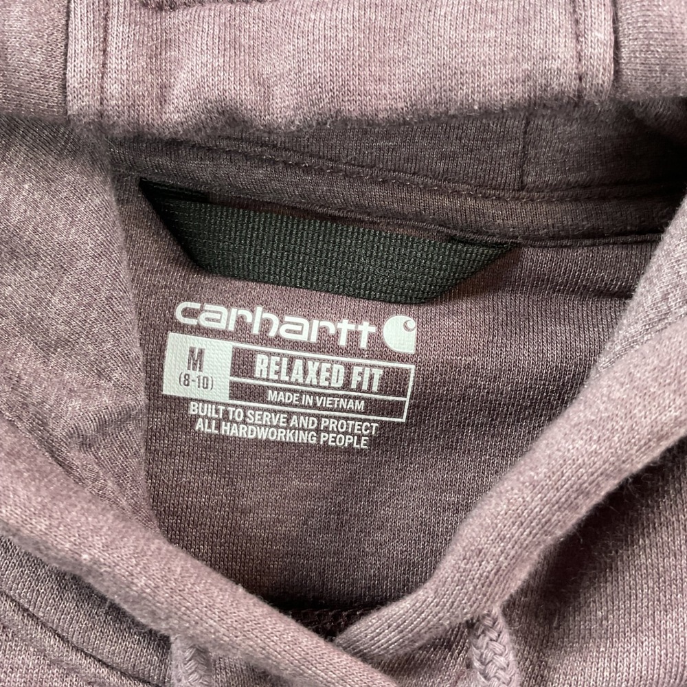 Carhartt Womens Relaxed Fit Fleece Hoodie Plum Purple Graphic Sleeve Medium - Picture 3 of 7